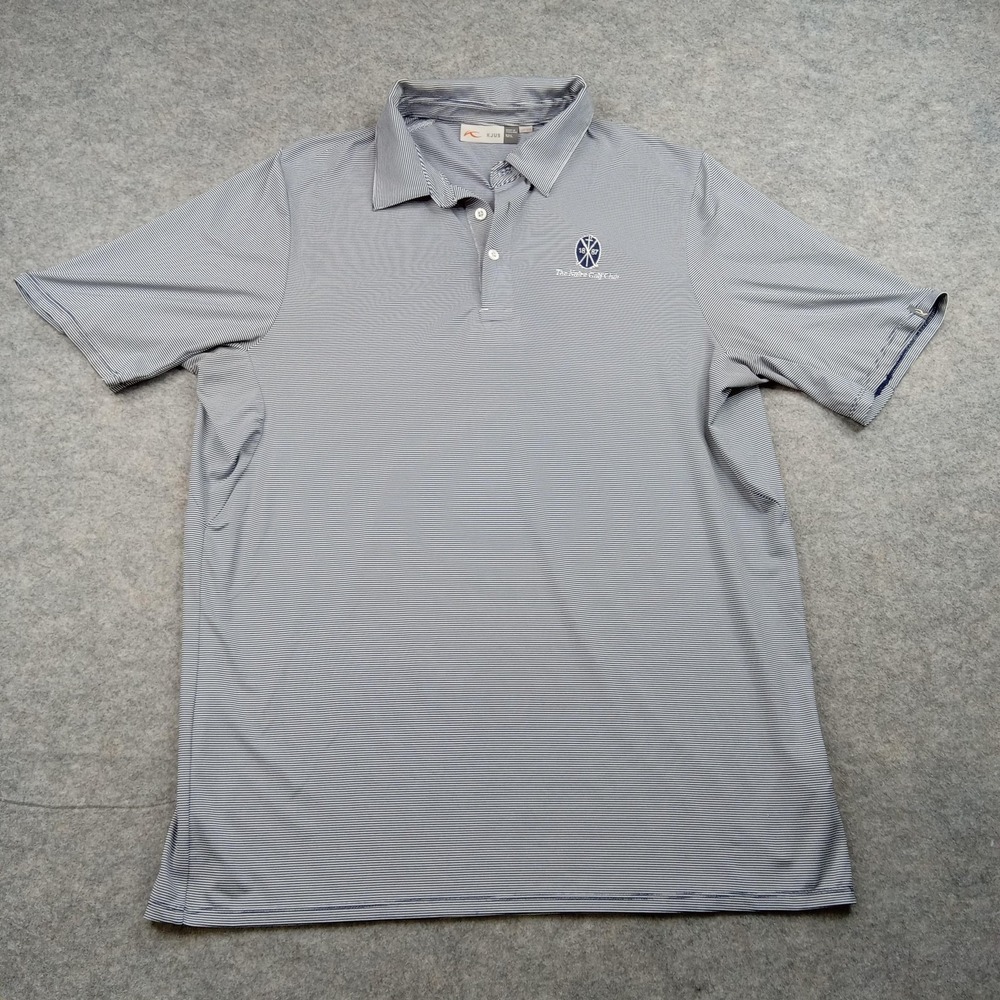 KJUS Polo Shirt Mens Large Gray Stripe Golf UPF 50+ Stretch Arbor Golf Club